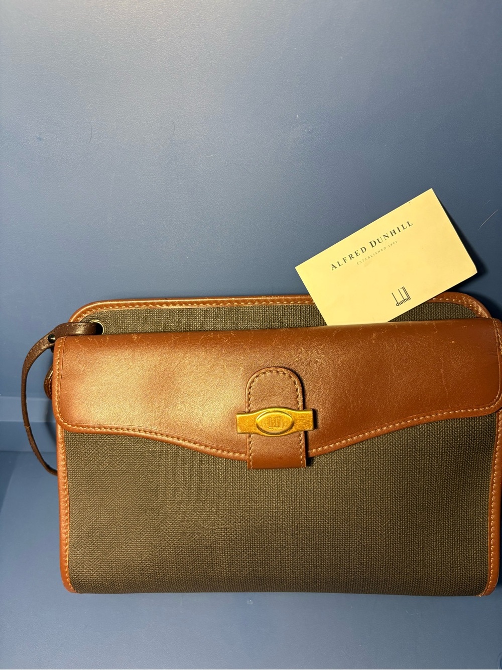 Vintage Alfred Dunhill Leather Canvas Clutch Wristlet Bag Plaid Lined